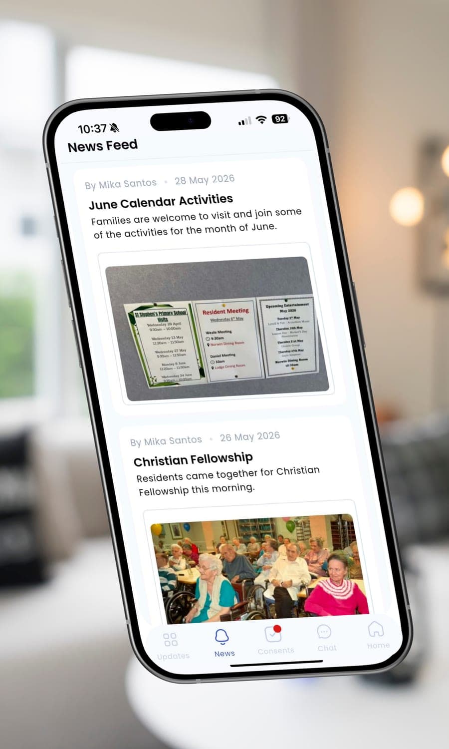 News & Announcements in the Brenna family app